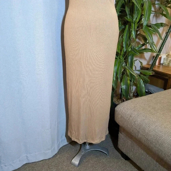Reformation Tan Brown Dress Maje Ribbed Knit Midi Sleeveless Medium - Picture 6 of 9